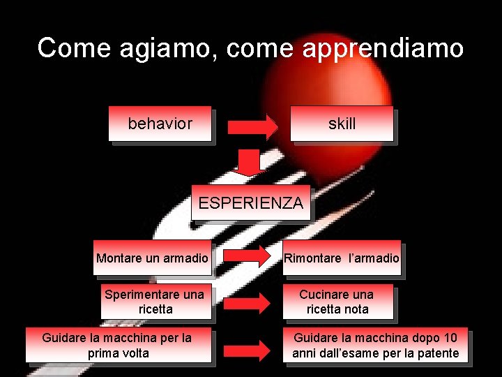 Come agiamo, come apprendiamo behavior skill ESPERIENZA Montare un armadio Sperimentare una ricetta Guidare