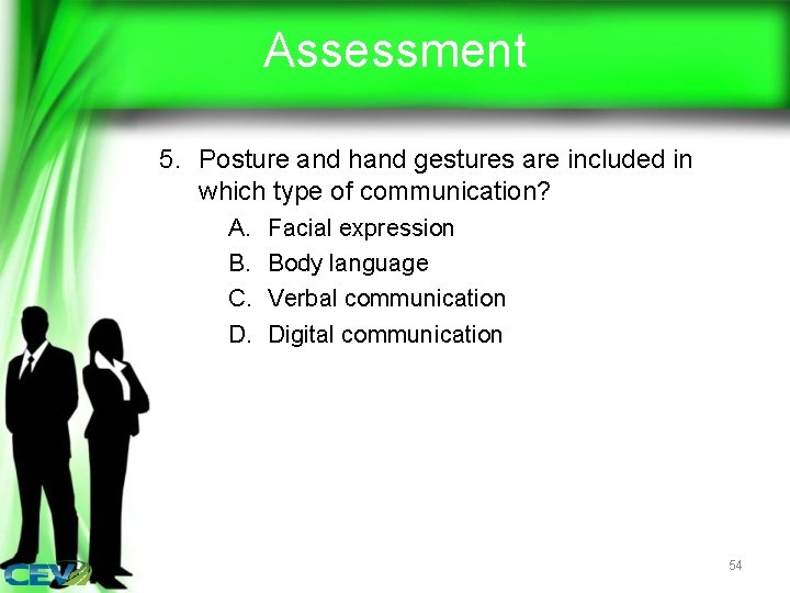 Assessment 5. Posture and hand gestures are included in which type of communication? A.