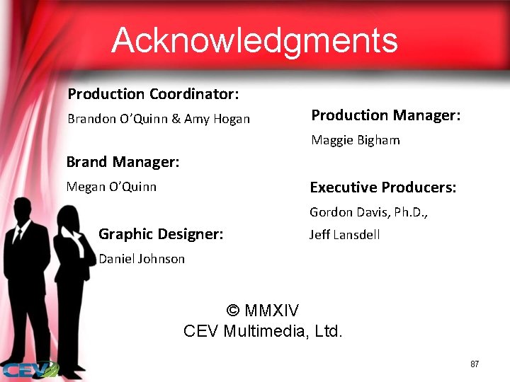 Acknowledgments Production Coordinator: Brandon O’Quinn & Amy Hogan Production Manager: Maggie Bigham Brand Manager: