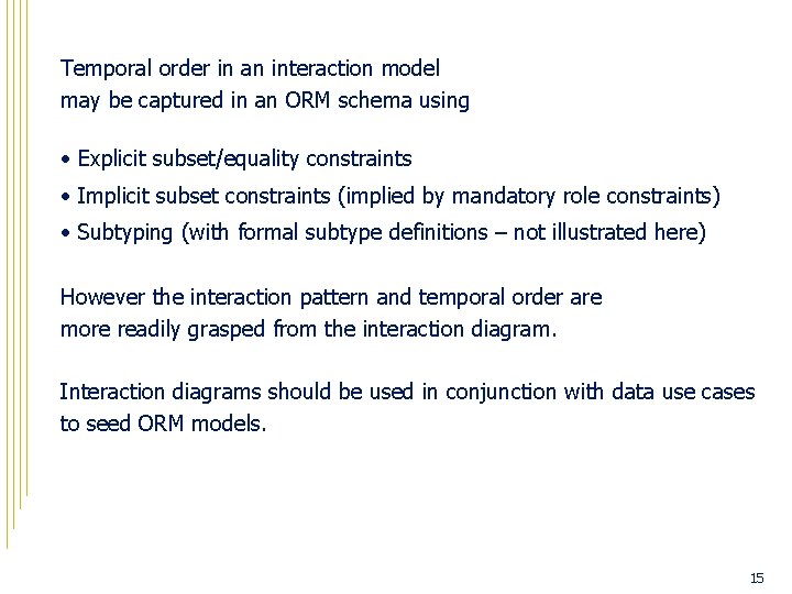 Temporal order in an interaction model may be captured in an ORM schema using
