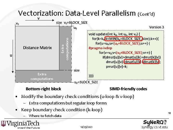 Extra computations Vectorization: Data-Level Parallelism (Cont’d) Extra computations • Modify the boundary check conditions