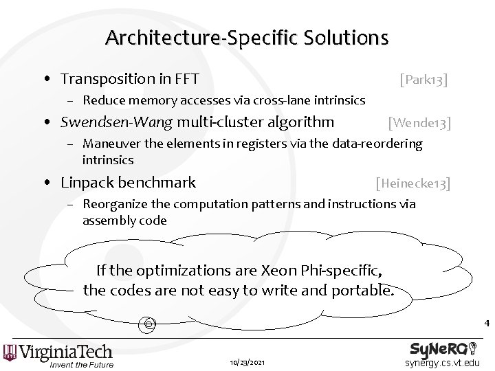 Architecture-Specific Solutions • Transposition in FFT [Park 13] – Reduce memory accesses via cross-lane