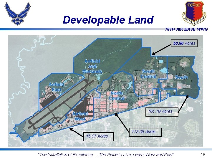 Developable Land 78 TH AIR BASE WING 53. 90 Acres 161. 19 Acres 15.