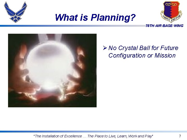What is Planning? 78 TH AIR BASE WING Ø No Crystal Ball for Future