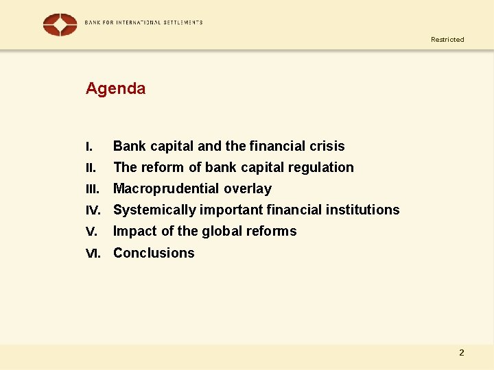 Restricted Agenda I. Bank capital and the financial crisis II. The reform of bank