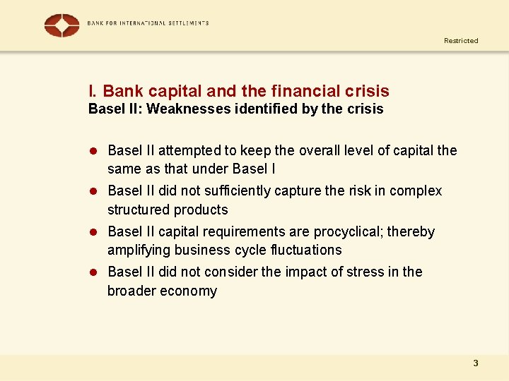 Restricted I. Bank capital and the financial crisis Basel II: Weaknesses identified by the