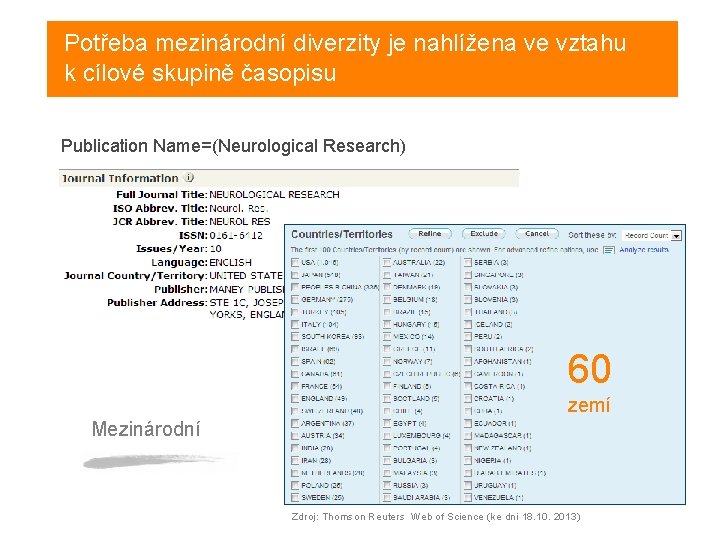 Potřeba mezinárodní diverzity je nahlížena ve vztahu k cílové skupině časopisu Publication Name=(Neurological Research)