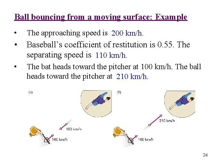 Ball bouncing from a moving surface: Example • The approaching speed is 200 km/h.