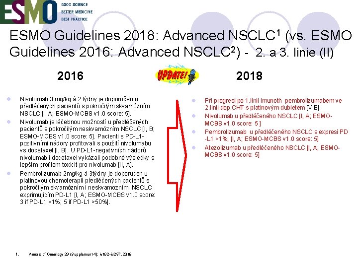 ESMO Guidelines 2018: Advanced NSCLC 1 (vs. ESMO Guidelines 2016: Advanced NSCLC 2) -
