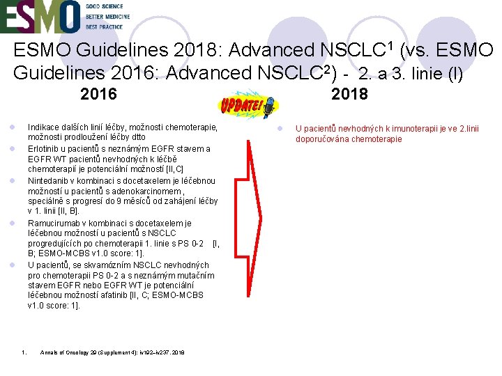 ESMO Guidelines 2018: Advanced NSCLC 1 (vs. ESMO Guidelines 2016: Advanced NSCLC 2) -