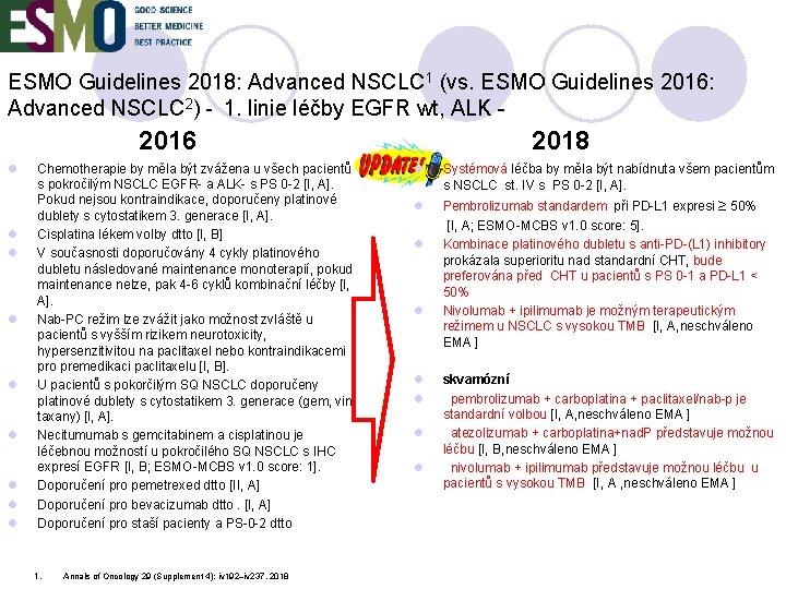 ESMO Guidelines 2018: Advanced NSCLC 1 (vs. ESMO Guidelines 2016: Advanced NSCLC 2) -