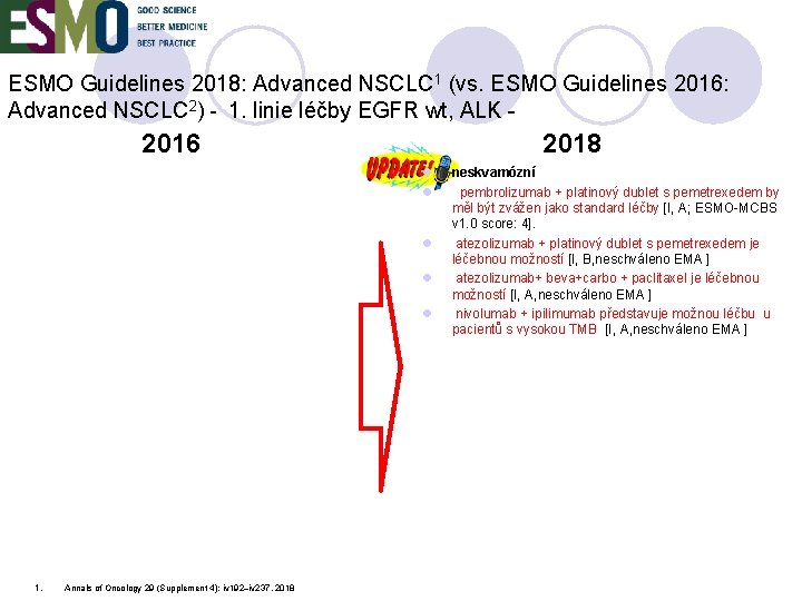ESMO Guidelines 2018: Advanced NSCLC 1 (vs. ESMO Guidelines 2016: Advanced NSCLC 2) -