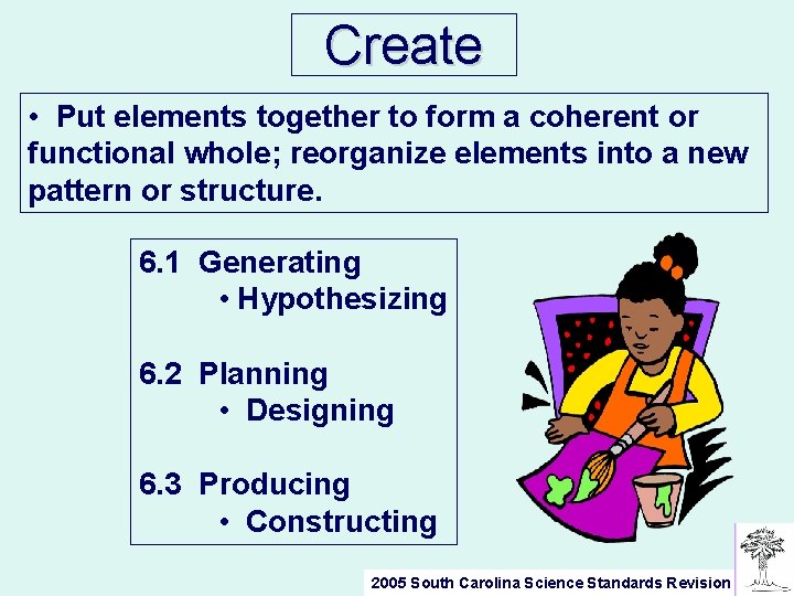 Create • Put elements together to form a coherent or functional whole; reorganize elements