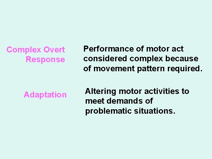 The Psychomotor Domain Complex Overt Response Adaptation Performance of motor act considered complex because