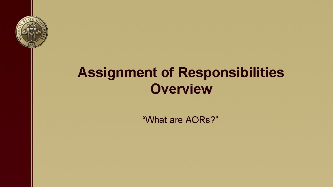 Assignment of Responsibilities Overview “What are AORs? ” 