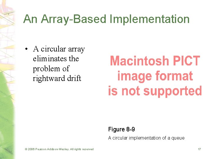 An Array-Based Implementation • A circular array eliminates the problem of rightward drift Figure