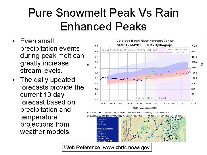 Pure Snowmelt Peak Vs Rain Enhanced Peaks • Even small precipitation events during peak