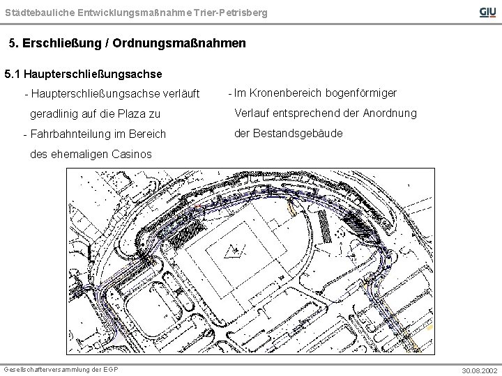 Städtebauliche Entwicklungsmaßnahme Trier-Petrisberg 5. Erschließung / Ordnungsmaßnahmen 5. 1 Haupterschließungsachse - Haupterschließungsachse verläuft geradlinig