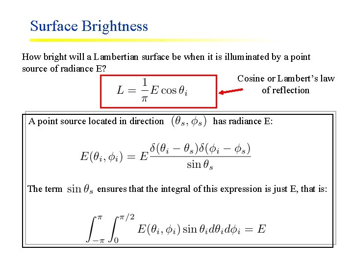 Surface Brightness How bright will a Lambertian surface be when it is illuminated by