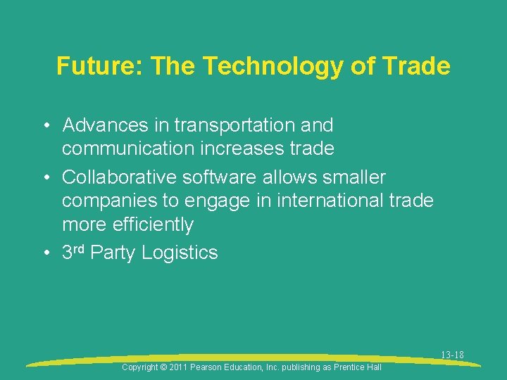 Future: The Technology of Trade • Advances in transportation and communication increases trade •