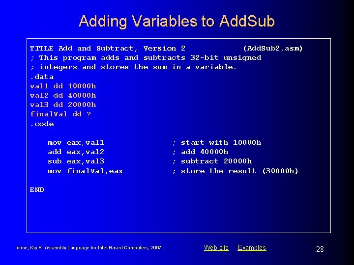 Adding Variables to Add. Sub TITLE Add and Subtract, Version 2 (Add. Sub 2.