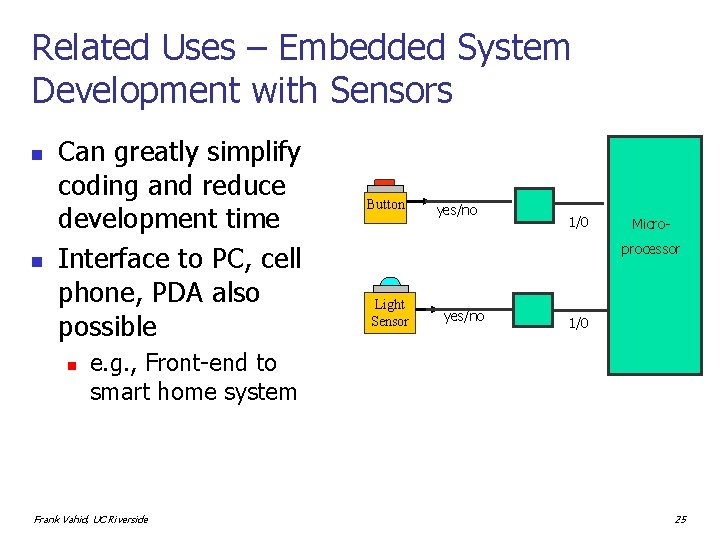 Related Uses – Embedded System Development with Sensors n n Can greatly simplify coding