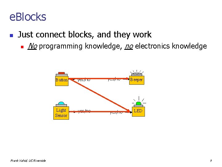 e. Blocks n Just connect blocks, and they work n No programming knowledge, no