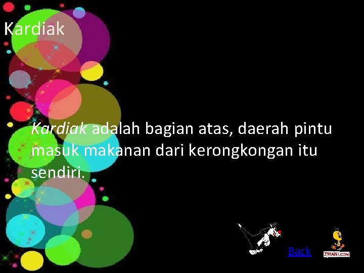 Kardiak adalah bagian atas, daerah pintu masuk makanan dari kerongkongan itu sendiri. Back 