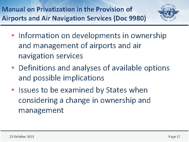 Manual on Privatization in the Provision of Airports and Air Navigation Services (Doc 9980)