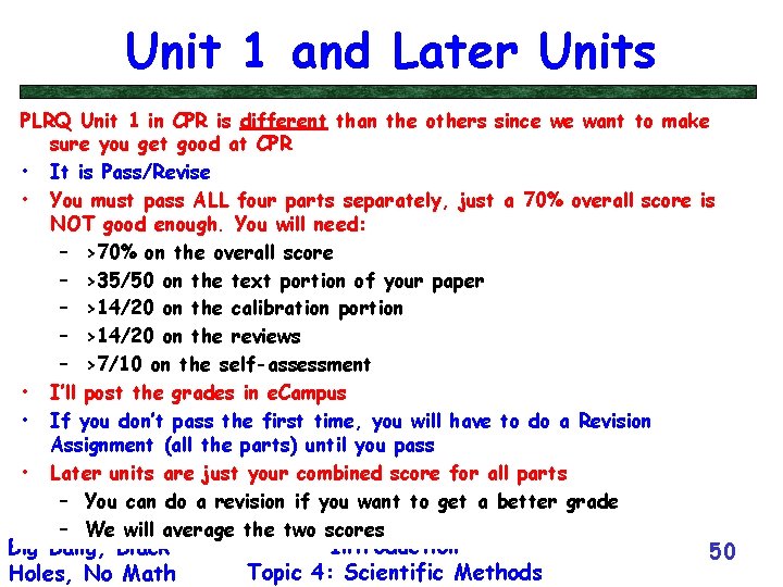 Unit 1 and Later Units PLRQ Unit 1 in CPR is different than the