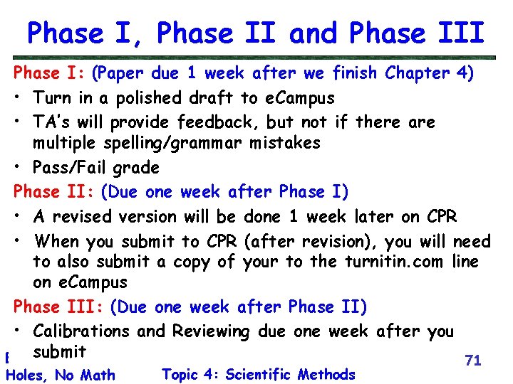 Phase I, Phase II and Phase III Phase I: (Paper due 1 week after