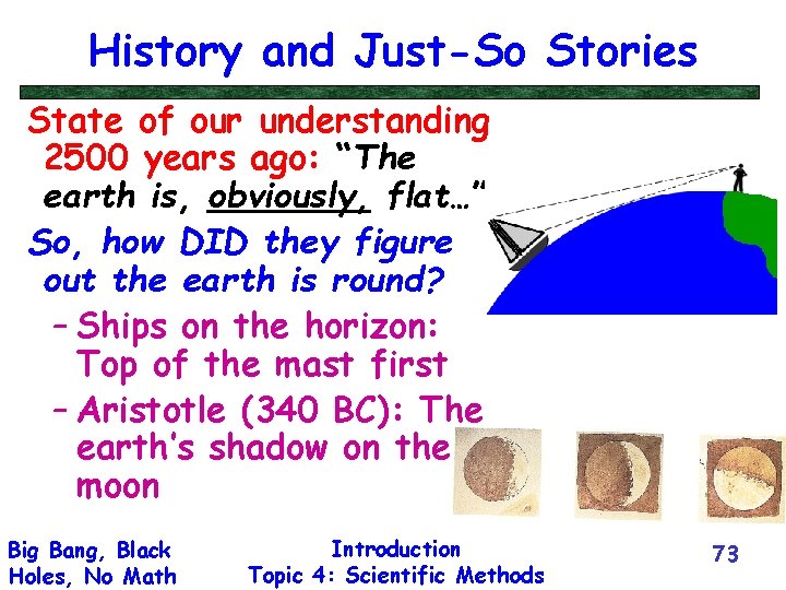 History and Just-So Stories State of our understanding 2500 years ago: “The earth is,