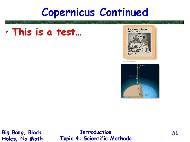 Copernicus Continued • This is a test… Big Bang, Black Holes, No Math Introduction