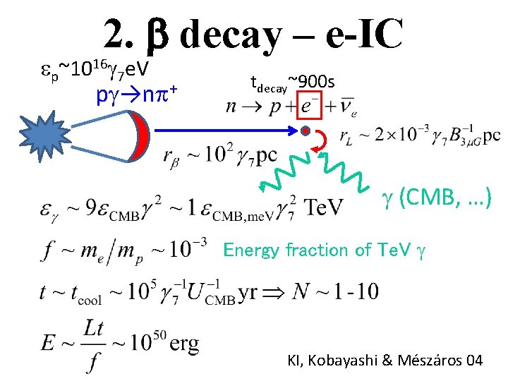 2. b decay – e-IC ep~1016 g 7 e. V pg→np+ tdecay~900 s g