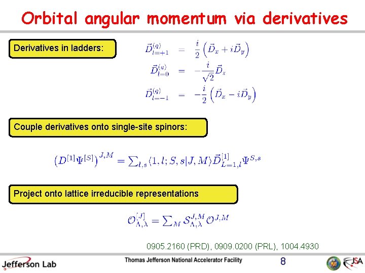 Orbital angular momentum via derivatives Derivatives in ladders: Couple derivatives onto single-site spinors: Project