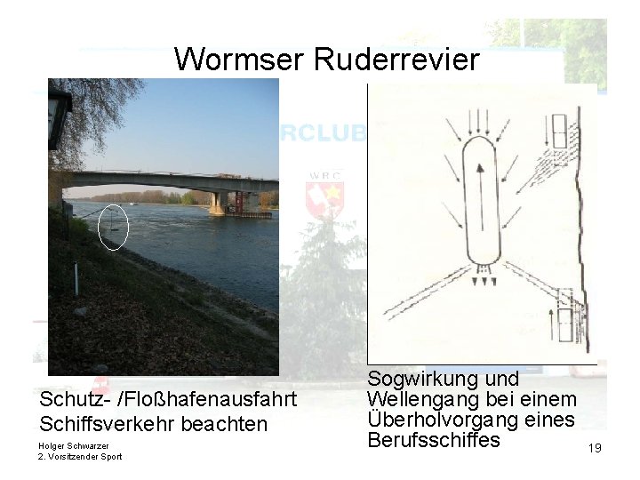 Wormser Ruderrevier Schutz- /Floßhafenausfahrt Schiffsverkehr beachten Holger Schwarzer 2. Vorsitzender Sport Sogwirkung und Wellengang