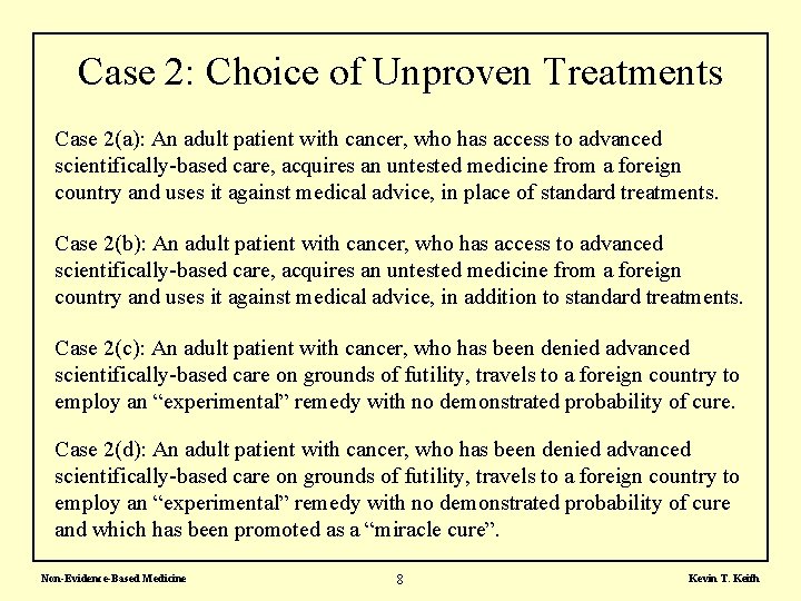 Case 2: Choice of Unproven Treatments Case 2(a): An adult patient with cancer, who