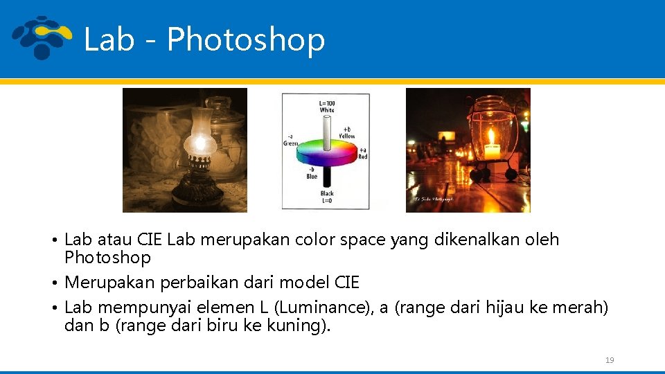 Lab - Photoshop • Lab atau CIE Lab merupakan color space yang dikenalkan oleh