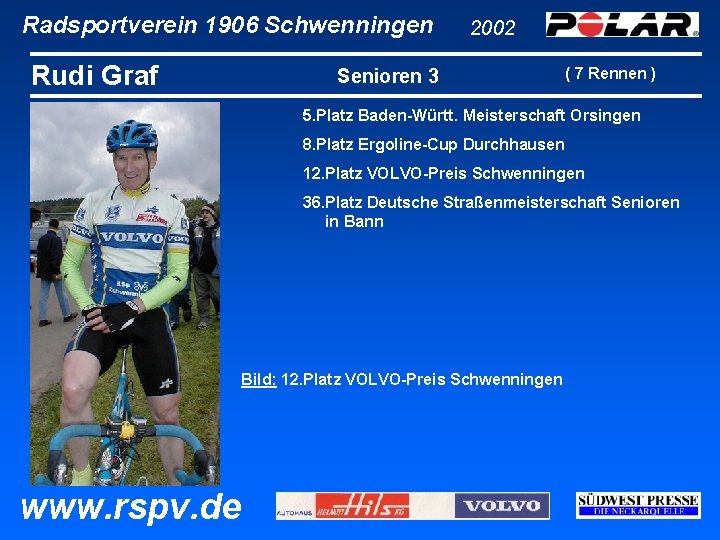 Radsportverein 1906 Schwenningen Rudi Graf 2002 Senioren 3 ( 7 Rennen ) 5. Platz