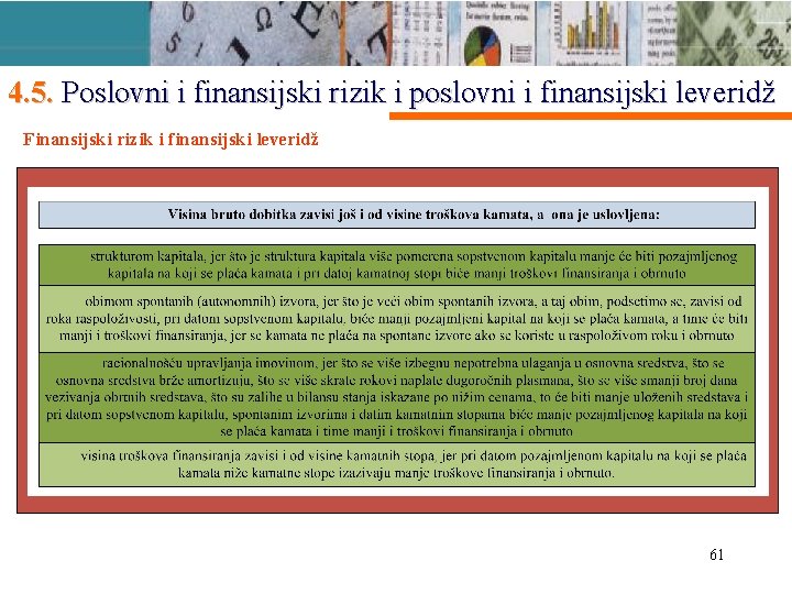 4. 5. Poslovni i finansijski rizik i poslovni i finansijski leveridž Finansijski rizik i