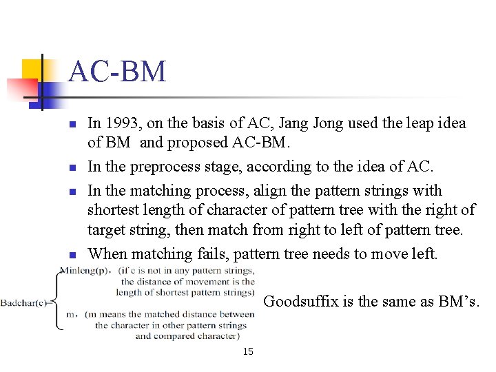 AC-BM n n In 1993, on the basis of AC, Jang Jong used the