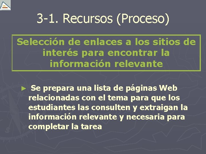 3 -1. Recursos (Proceso) Selección de enlaces a los sitios de interés para encontrar