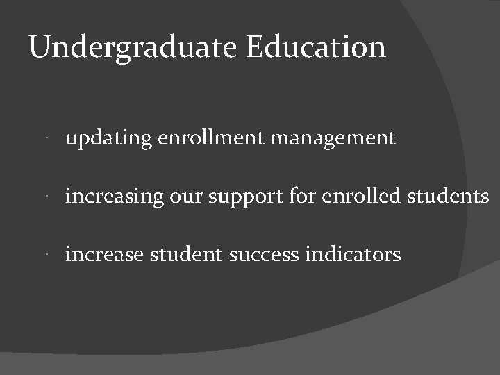 Undergraduate Education updating enrollment management increasing our support for enrolled students increase student success