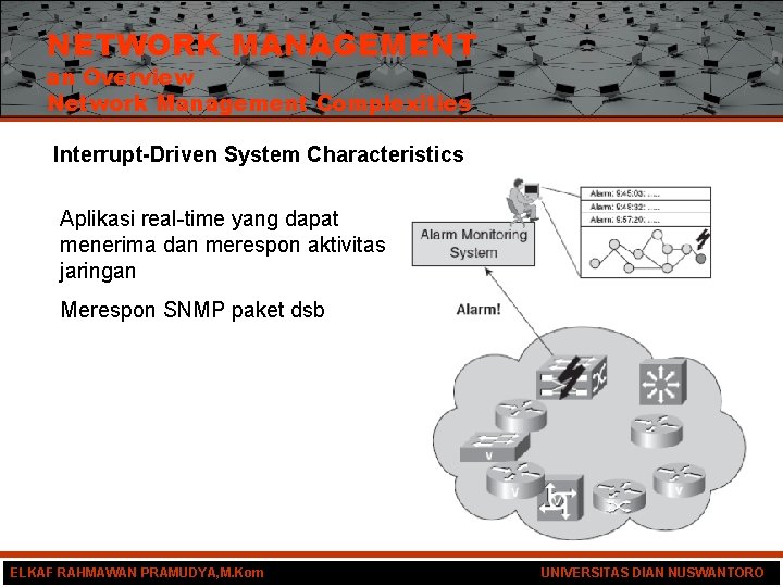NETWORK MANAGEMENT an Overview Network Management Complexities Interrupt-Driven System Characteristics Aplikasi real-time yang dapat