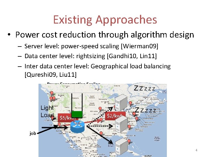 Existing Approaches • Power cost reduction through algorithm design – Server level: power-speed scaling