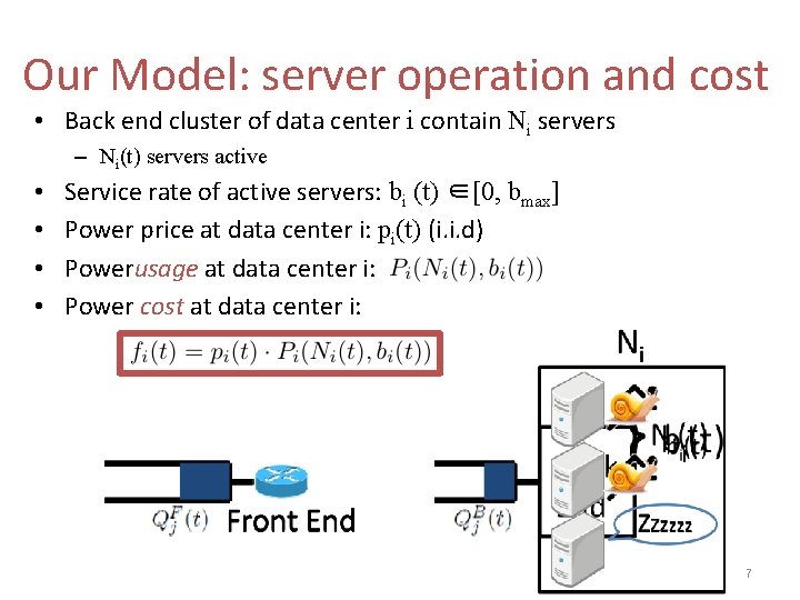 Our Model: server operation and cost • Back end cluster of data center i