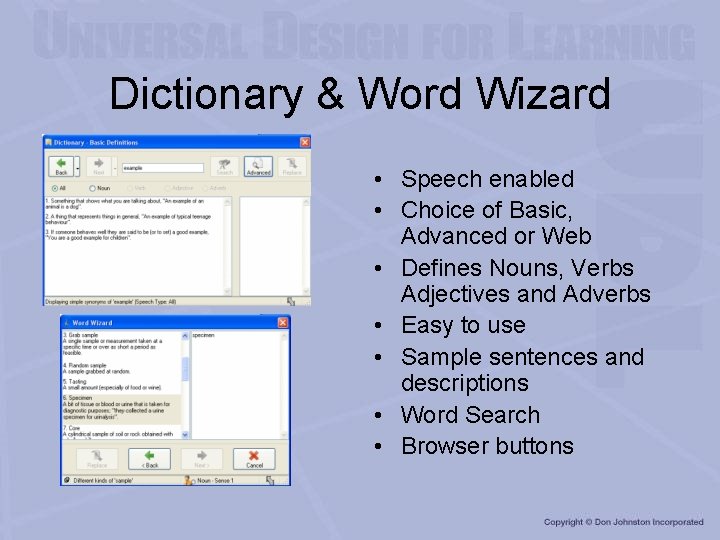 Dictionary & Word Wizard • Speech enabled • Choice of Basic, Advanced or Web