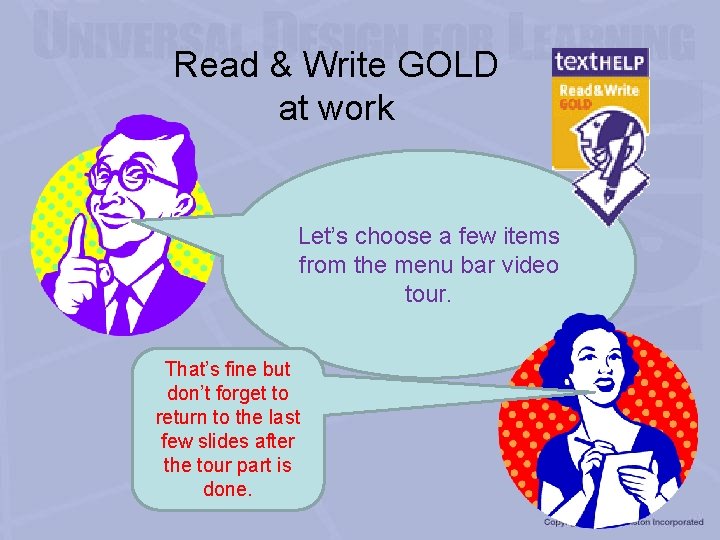 Read & Write GOLD at work Let’s choose a few items from the menu