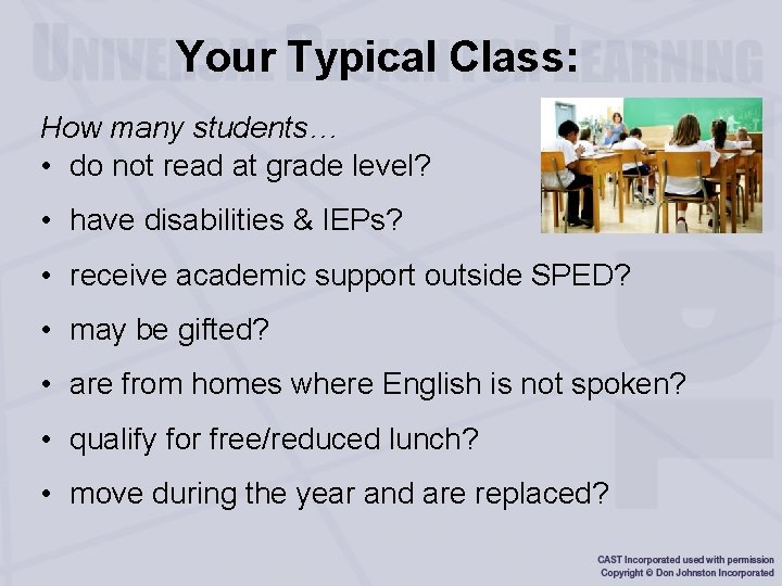 Your Typical Class: How many students… • do not read at grade level? •