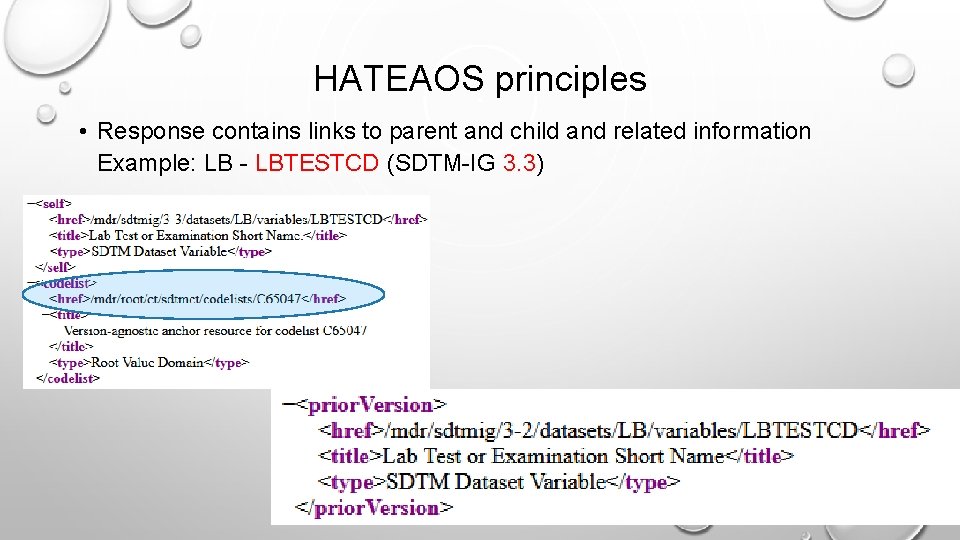 HATEAOS principles • Response contains links to parent and child and related information Example: